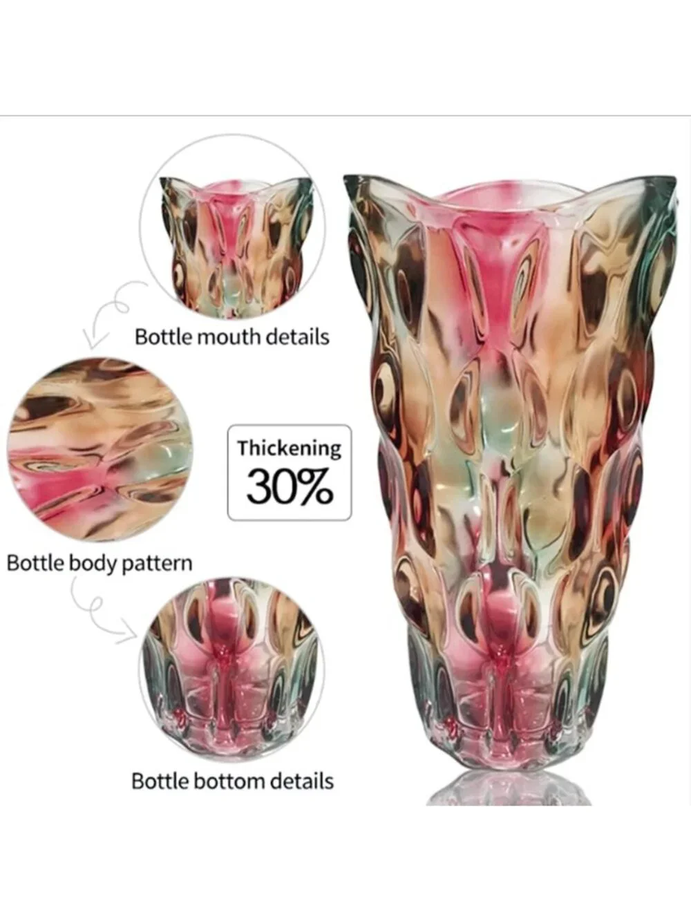 9.5 Inch Sparkle Light Heavy Glass Flower Vase Bohemian Style Perfect Home Deco